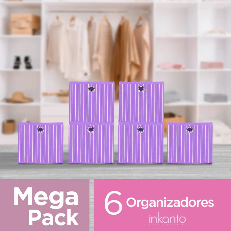 Mega Pack De 6 Cajas Cuadradas Color Morado Para Almacenamiento, Organizador Non Woven 1