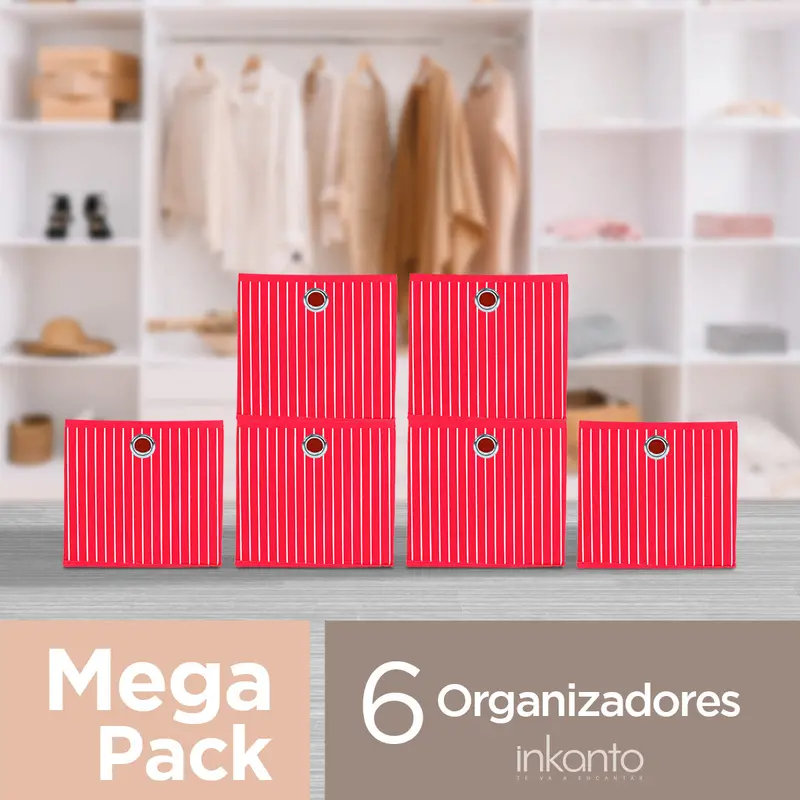 Mega Pack De 6 Cajas Cuadradas Para Almacenamiento, Organizador Non Woven Rojo 1