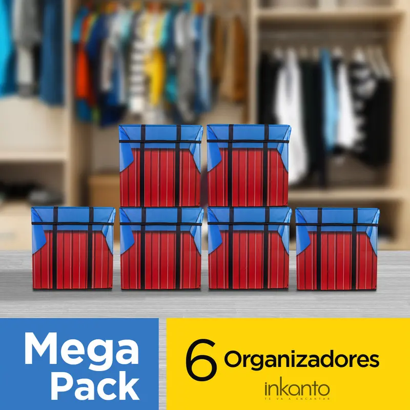 Mega Pack De 6 Cajas Organizadoras Color Rojo Con Azul, Inkanto 1