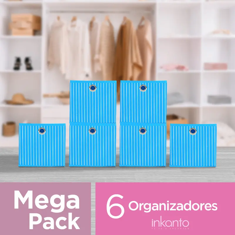 Mega Pack De 6 Cajas Organizadoras Multiusos Non Woven Color Azul 1