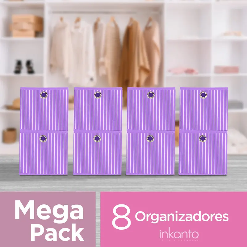 Mega Pack De 8 Cajas Cuadradas Color Morado Para Almacenamiento, Organizador Non Woven 1