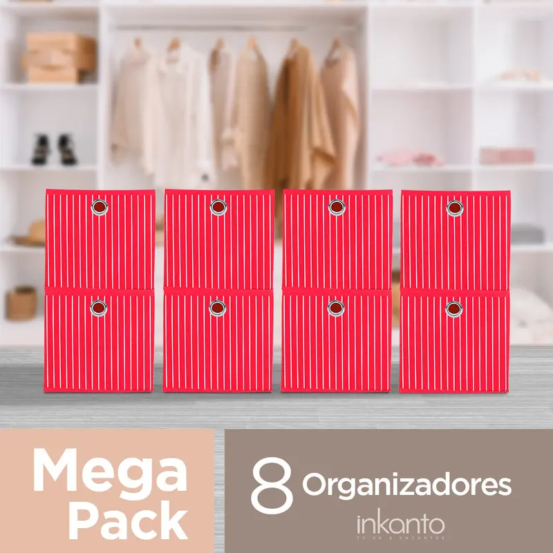 Mega Pack De 8 Cajas Cuadradas Para Almacenamiento, Organizador Non Woven Rojo 1