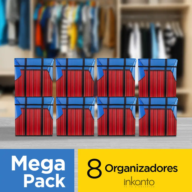 Mega Pack De 8 Cajas Organizadoras Color Rojo Con Azul, Inkanto 1