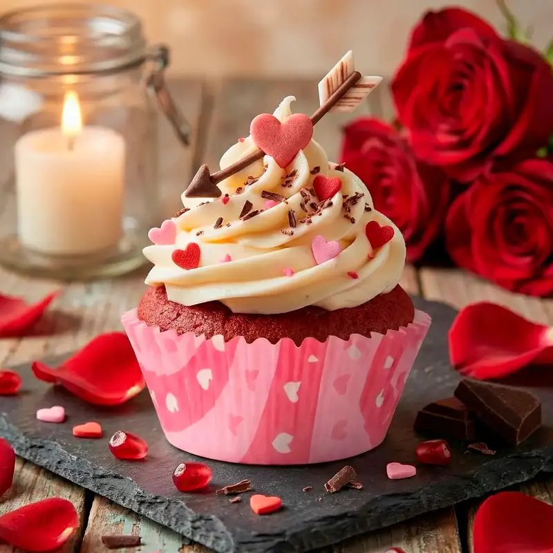 Mini Capacillos Para Cupcakes, Corazones, Color Rosa 1