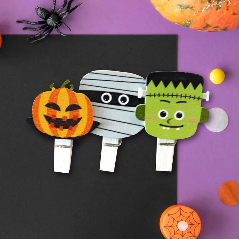 Mini Clips De Madera Con Diseño De Halloween 1
