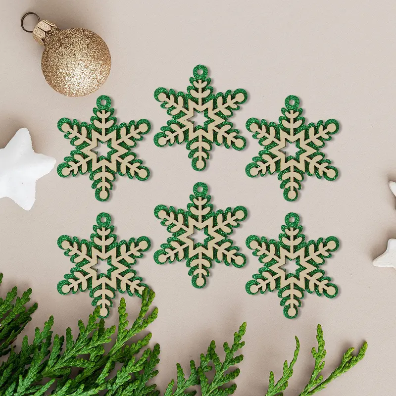 Mini Copos De Nieve, Glitter, 6 Pzas, Color Verde 2