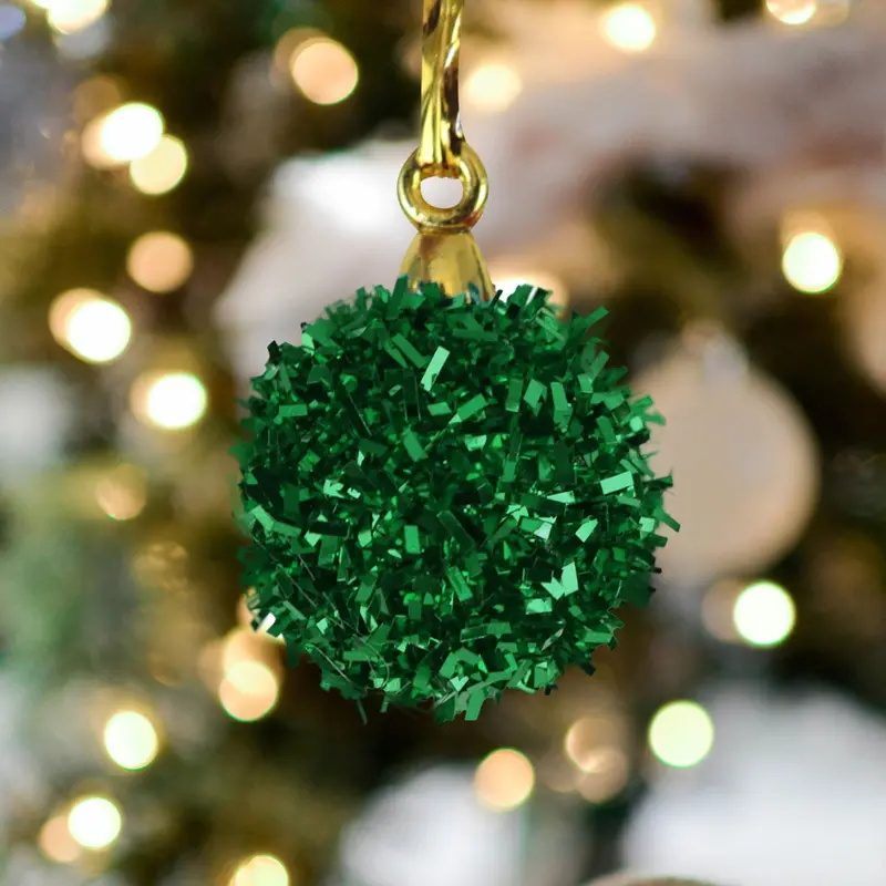 Mini Esferas De Tinsel Color Verde, 6 Piezas. 1