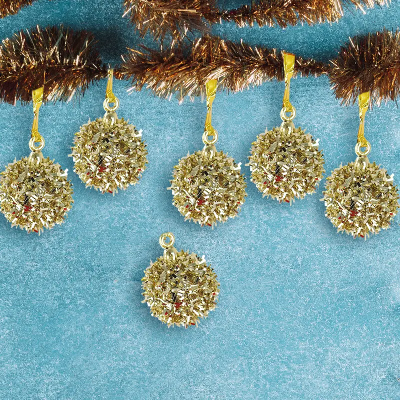 Mini Esferas Navideñas Con Glitter, Color Oro, 6 Pzas 2