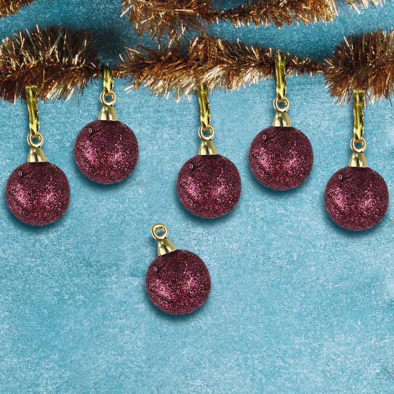 Mini Esferas Navideñas Con Glitter, Color Vino, 6 Pzas 2