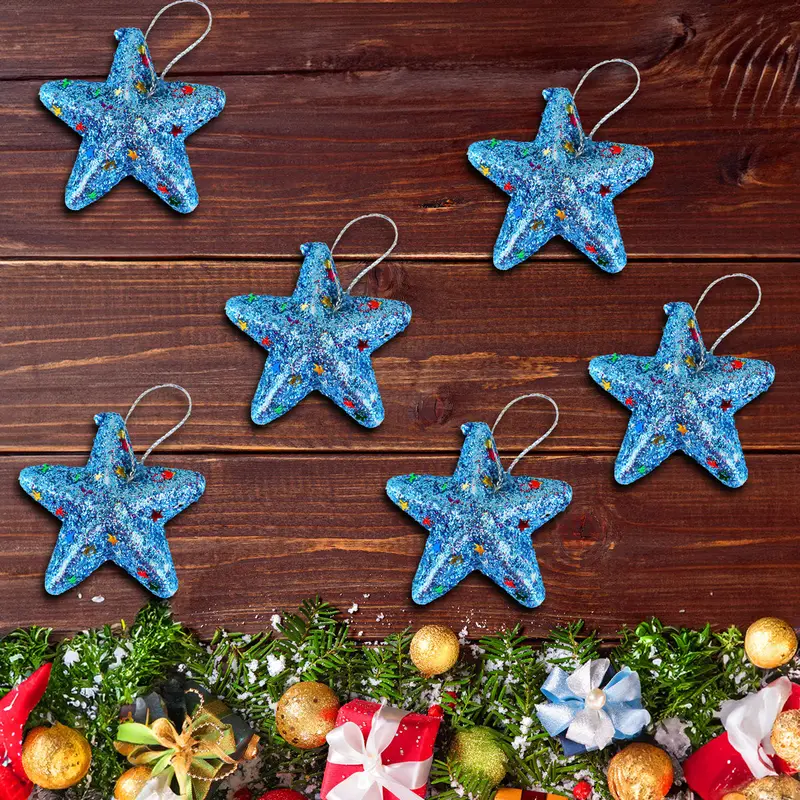 Mini Estrellas, Ornamento Navideño Glitter, Color Azul 2