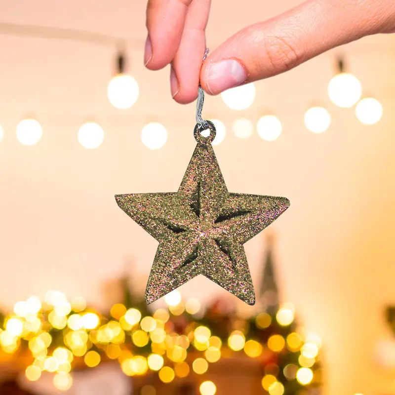 Mini Estrellas, Ornamento Navideño Glitter, Color Oro 1