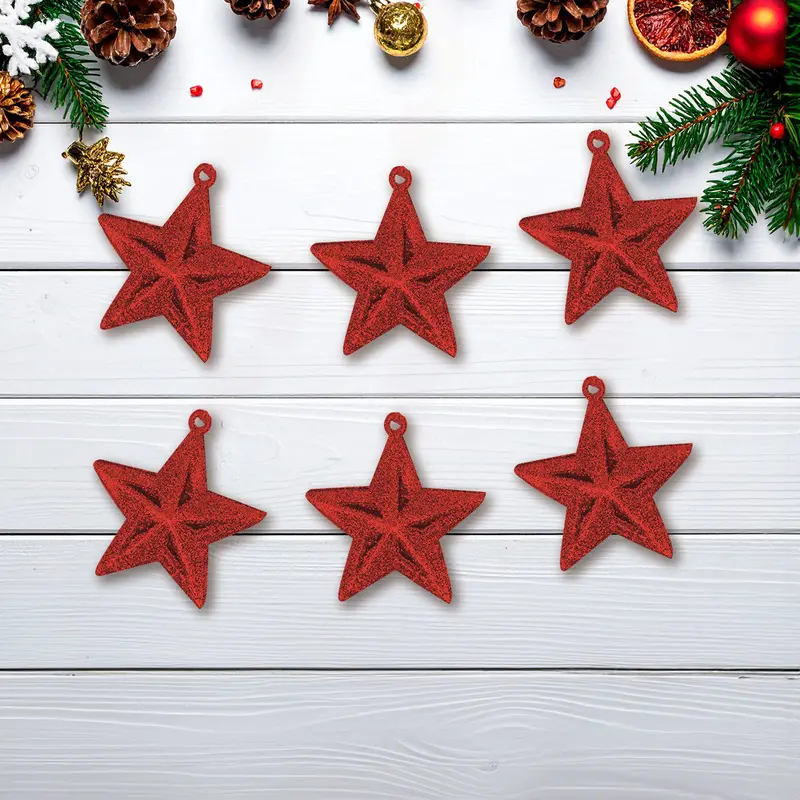 Mini Estrellas, Ornamento Navideño Glitter, Color Rojo 2