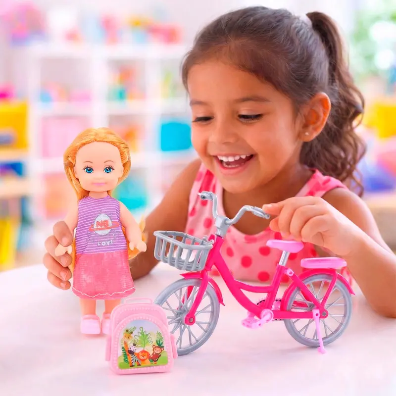 Mini Muñeca Con Bicicleta, Color Rosa 1