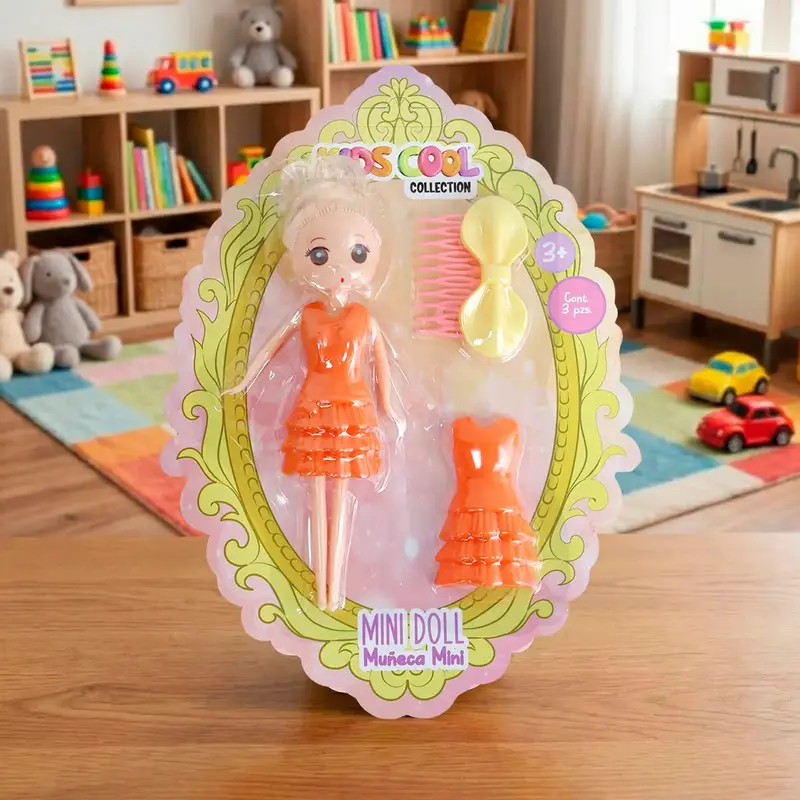 Mini Muñeca Con Vestido Y Accesorios, Color Naranja 2