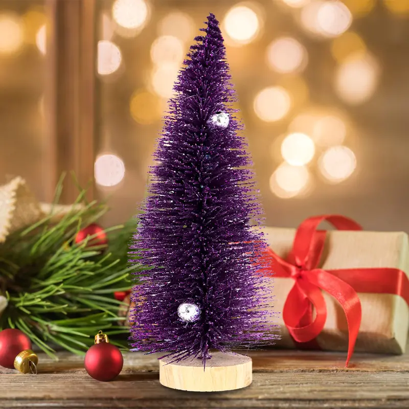 Mini Pino Brillante De Navidad Con Esferas, Color Morado 1