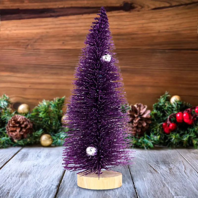 Mini Pino Brillante De Navidad Con Esferas, Color Morado 2