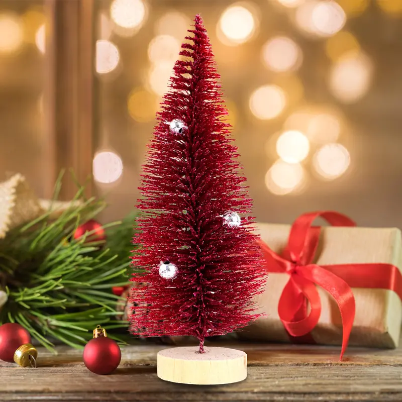 Mini Pino Brillante De Navidad Con Esferas, Color Rojo 1
