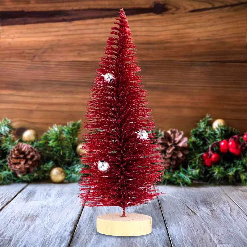Mini Pino Brillante De Navidad Con Esferas, Color Rojo 2