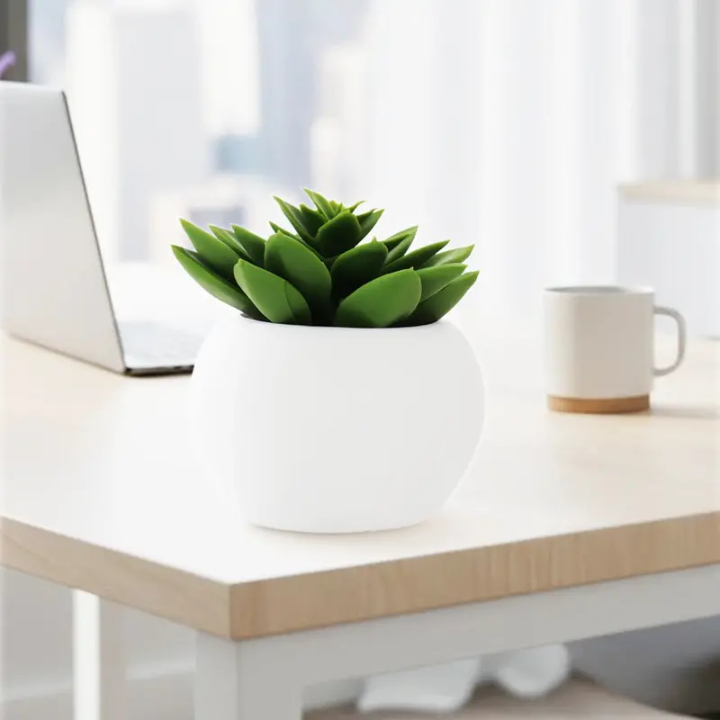 Mini Suculenta Echeveria Artificial Con Maceta Blanca 1