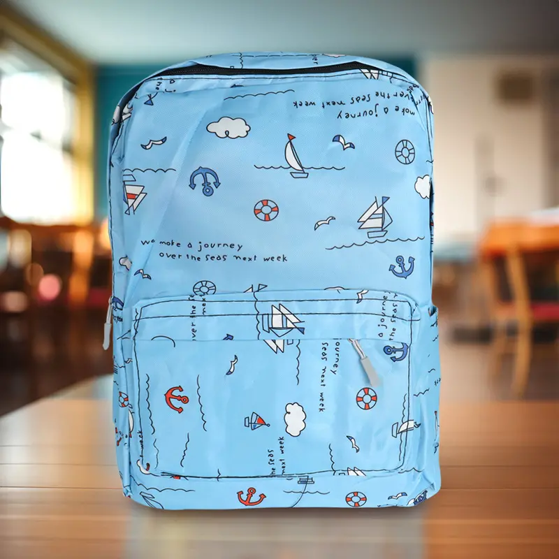 Mochila Con Diseño De Barquitos, Color Azul 1
