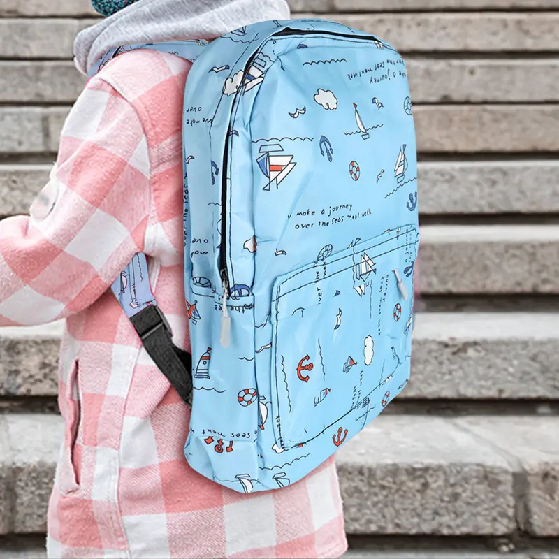 Mochila Con Diseño De Barquitos, Color Azul 2