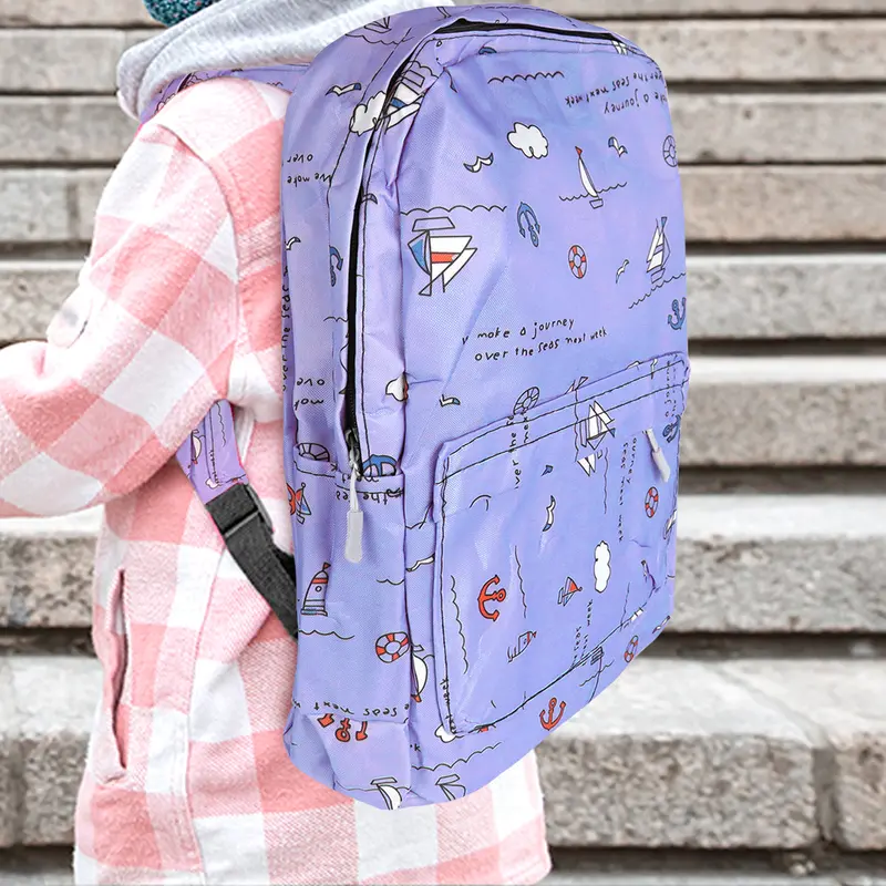 Mochila Con Diseño De Barquitos, Color Morado 2