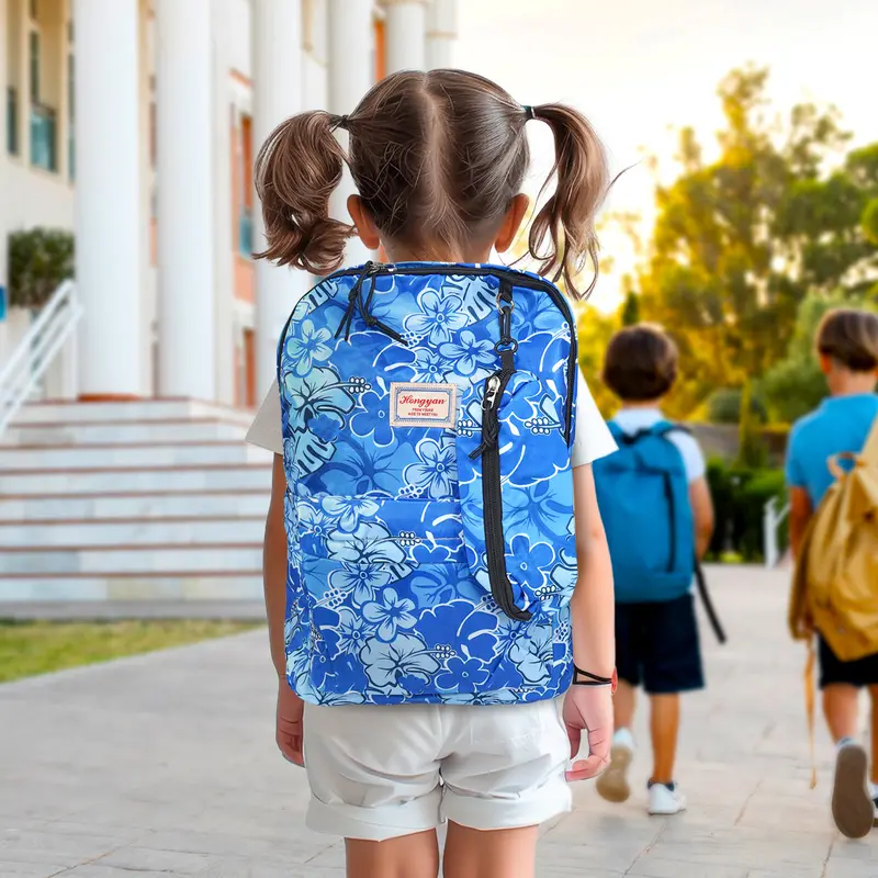 Mochila Con Diseño De Flores, Color Azul 1