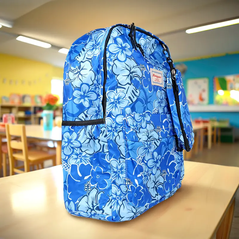 Mochila Con Diseño De Flores, Color Azul 2