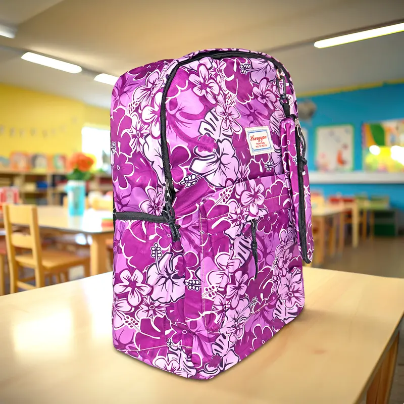 Mochila Con Diseño De Flores, Color Morado 2