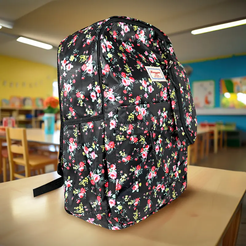 Mochila Con Diseño De Flores, Color Negro 2