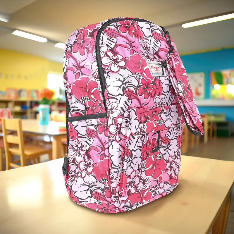 Mochila Con Diseño De Flores, Color Rosa Con Negro 2