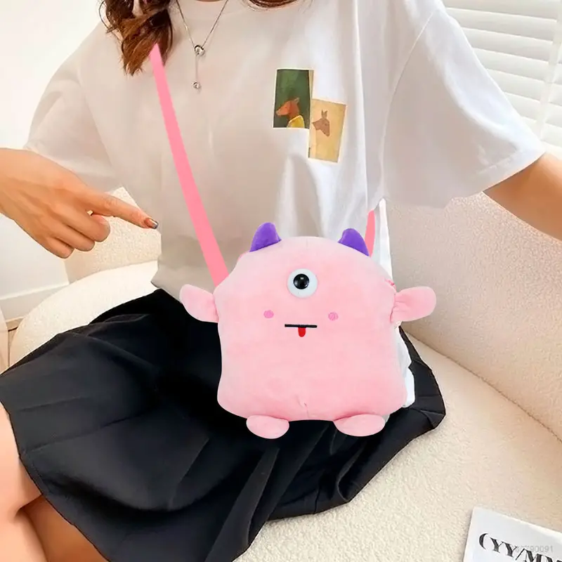 Mochila De Peluche En Forma De Monstruo, Color Rosa 1