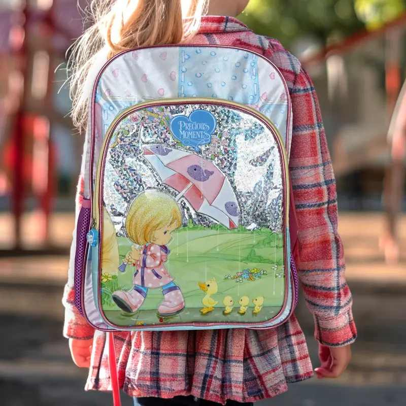Mochila Escolar Color Rosa Con Lila, Precious Moments 1