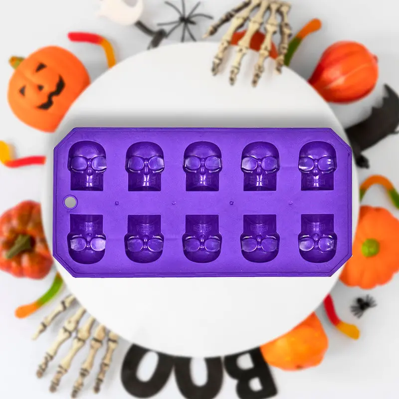 Molde De Silicón Con Forma De Calavera Color Morado 1