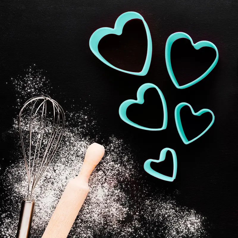 Moldes Cortadores Para Galletas En Forma De Corazón, Color Aqua 5 Pza 1
