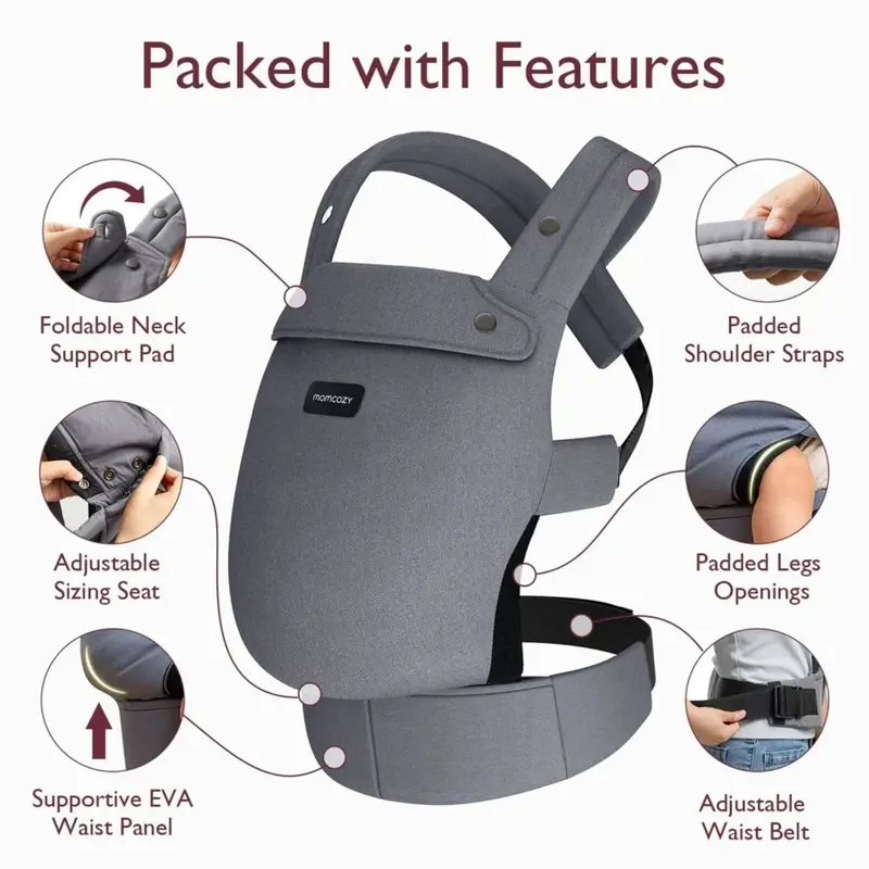 Momcozy Baby Carrier Newborn To Toddler Cotton - Grey 2