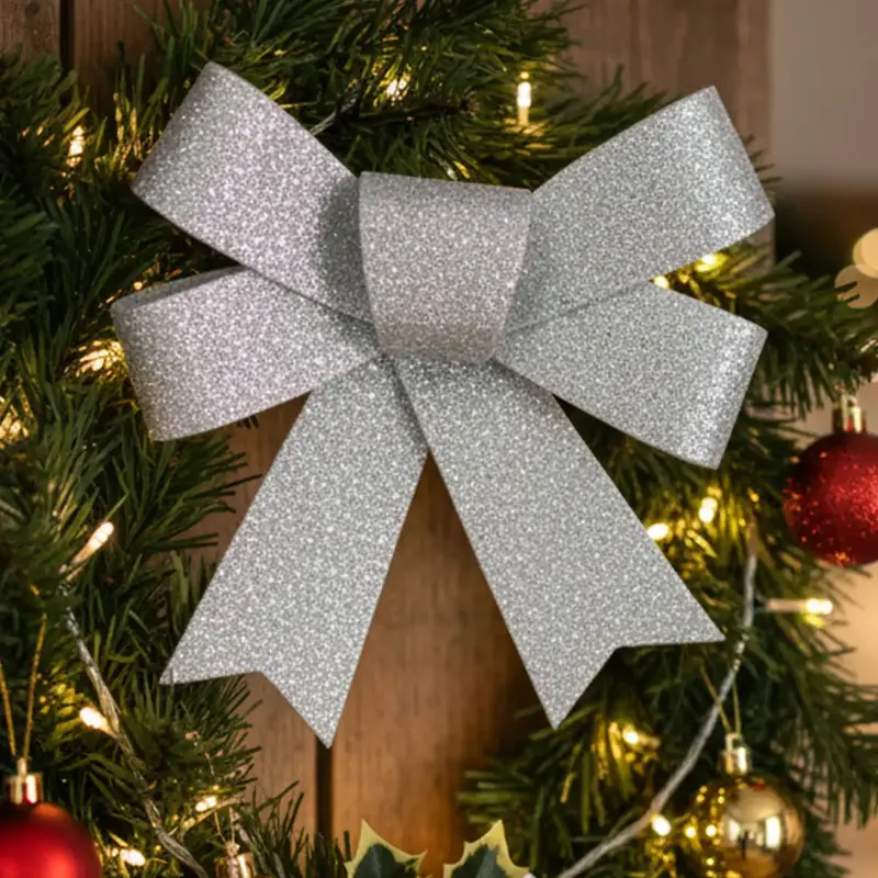 Moño Decorativo, Glitter, Color Gris, 3 Pzas 1