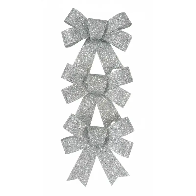 Moño Decorativo, Glitter, Color Gris, 3 Pzas 2