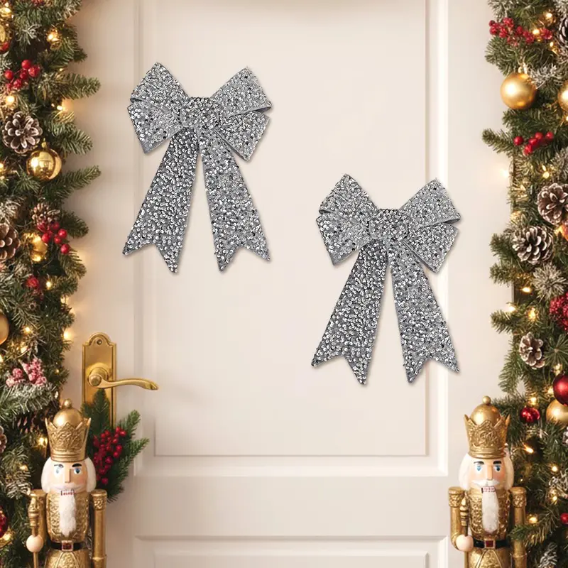 Moño Decorativo, Lentejuelas, Color Gris, 2 Pzas 1