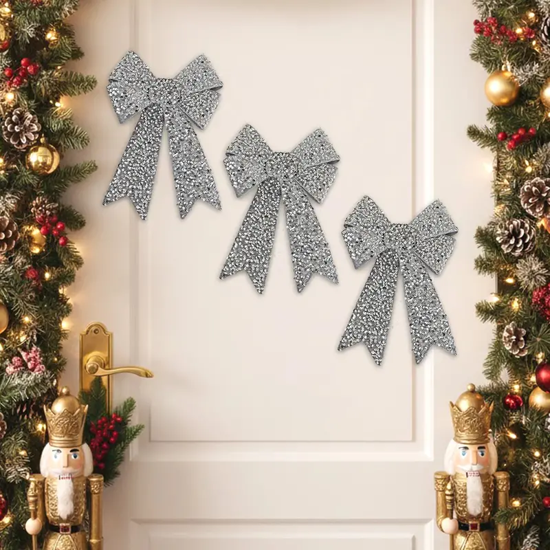 Moño Decorativo, Lentejuelas, Color Gris, 3 Pzas 1