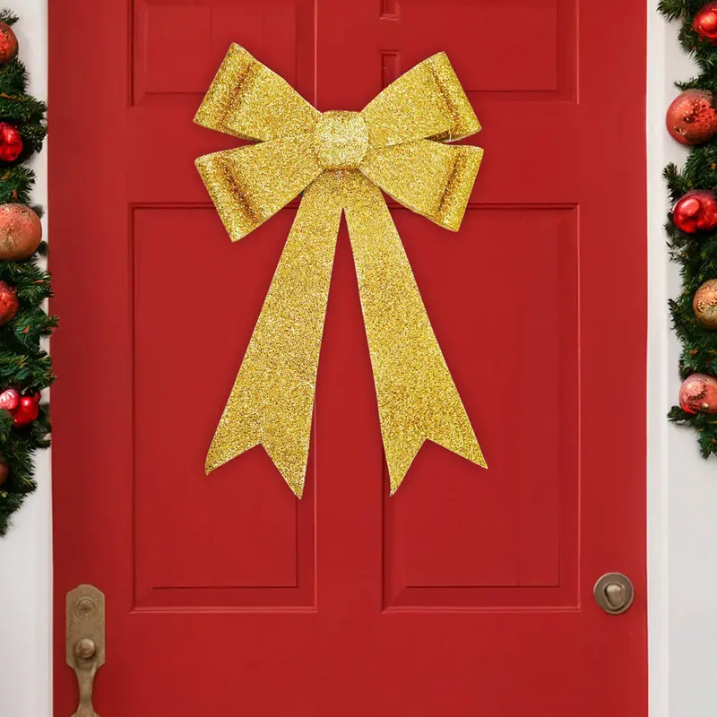 Moño Navideño Con Luz, Color Dorado 1