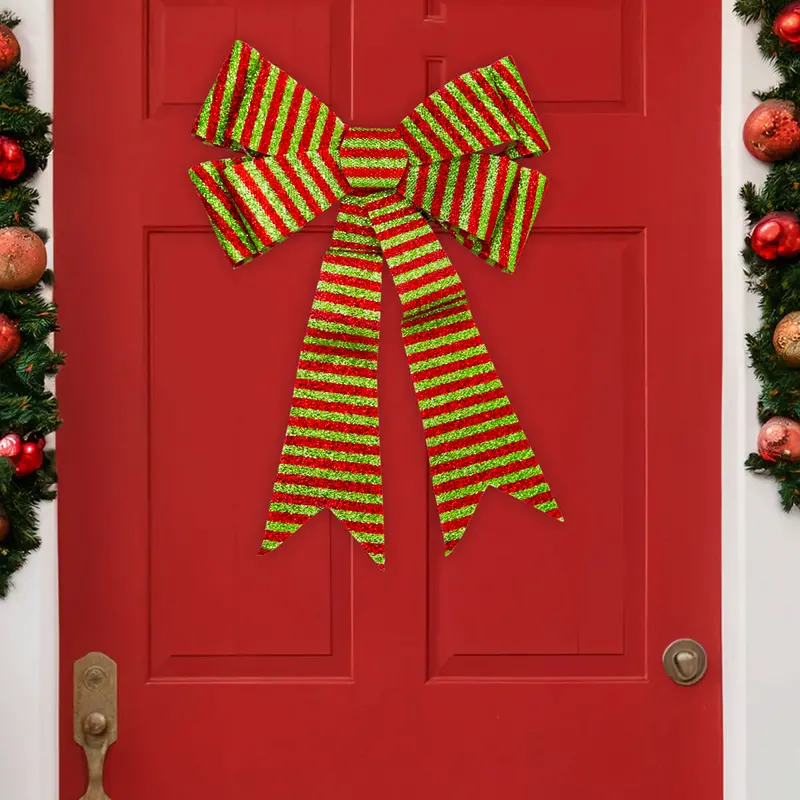 Moño Navideño Rayado Con Luz 1