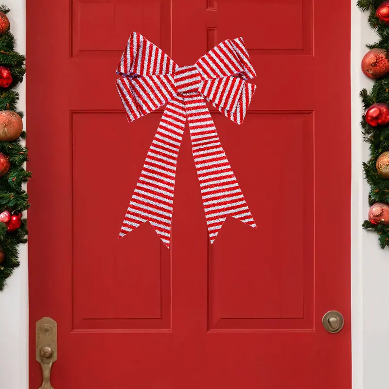 Moño Navideño Rayado Con Luz, Color Rojo 1
