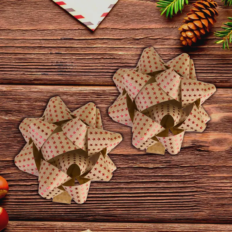 Moños Para Regalo De Papel Kraft Con Estrellas Color Rojo 2