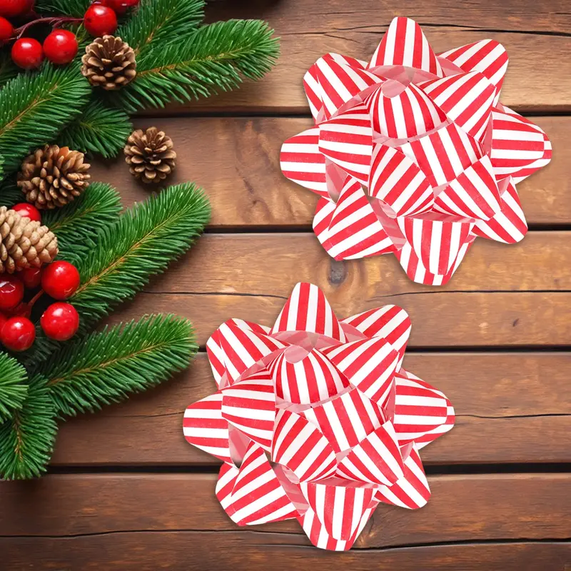Moños Para Regalo, Kraft, Color Rojo Y Blanco 1