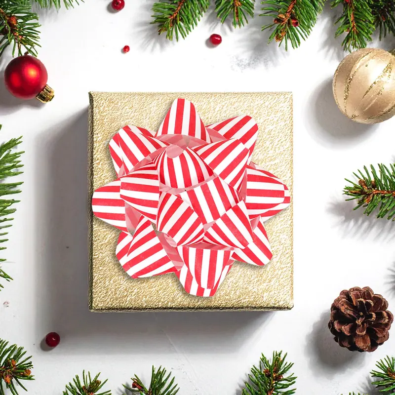 Moños Para Regalo, Kraft, Color Rojo Y Blanco 2