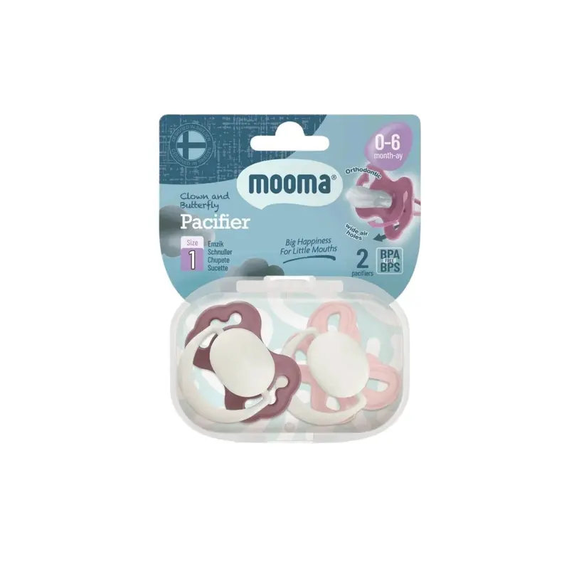 Mooma Clown & Butterfly Soothers 0-6 Months Pack Of 2 - Brownish Purple & Baby Pink 2