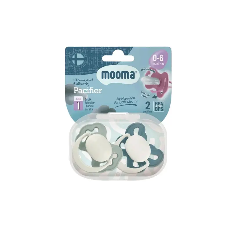 Mooma Clown & Butterfly Soothers 0-6 Months Pack Of 2 - River Green & Ball Blue 2