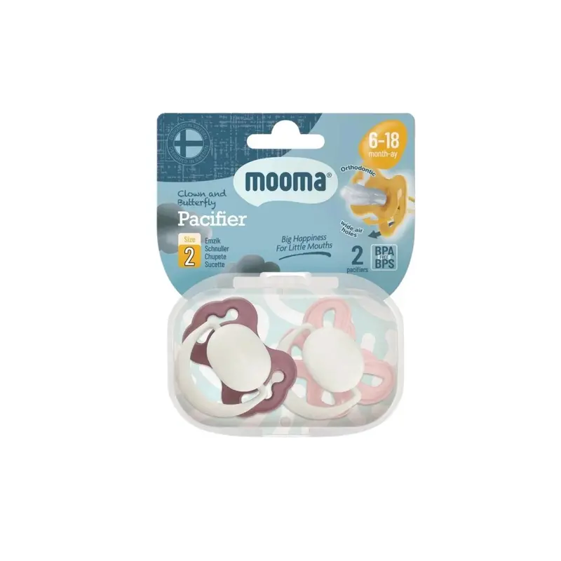 Mooma Clown & Butterfly Soothers 6-18 Months Pack Of 2 - Brownish Purple & Baby Pink 2