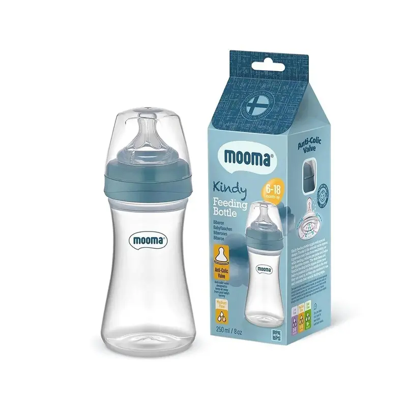Mooma Kindy Bottle Medium Flow 6-18 Months 250Ml - Ball Blue 2